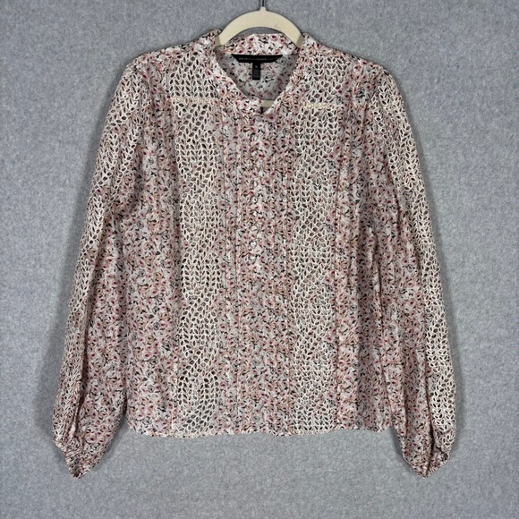 White House Black Market Tops - WHBM Eyelet Embroidered Floral Ruffle Blouse Sz M Cotton Silk Feminine Coquette